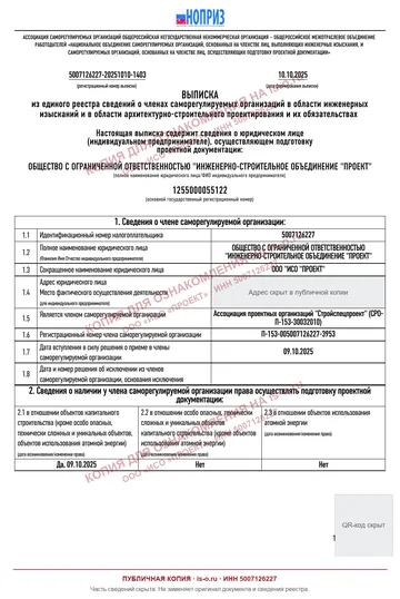 Выписка из единого реестра: первый лист публичной копии со скрытыми данными и отметкой is-o.ru